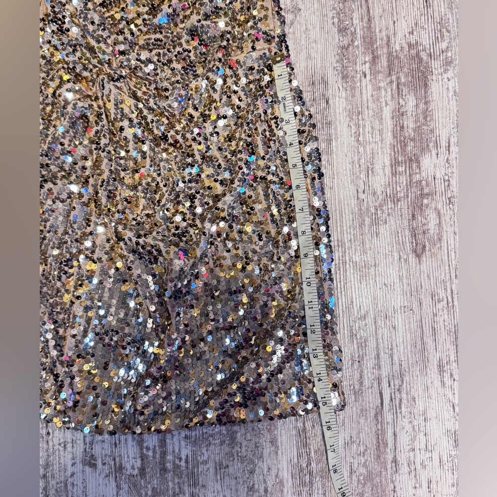Deb Asymmetrical Sequin One Shoulder Dress Gold Silver Women’s Size Medium - Picture 6 of 7
